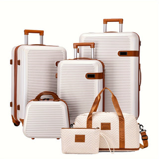 طقم حقائب سفر ABS 6 قطع 13 20 24 28 بوصة، حقيبة مكياج، عجلات متعددة الاتجاهات مقاومة للخدش