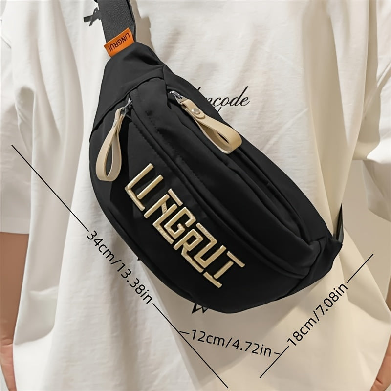 حقيبة خصر نايلون خفيفة الوزن للرجال - حزام كتف قابل للتعديل مع إغلاق بسحاب، متعددة الأقسام، مثالية للرياضة، السفر، التنقل اليومي، الأسلوب الشارعي، طباعة الحروف، حزام الكتف، الفاني