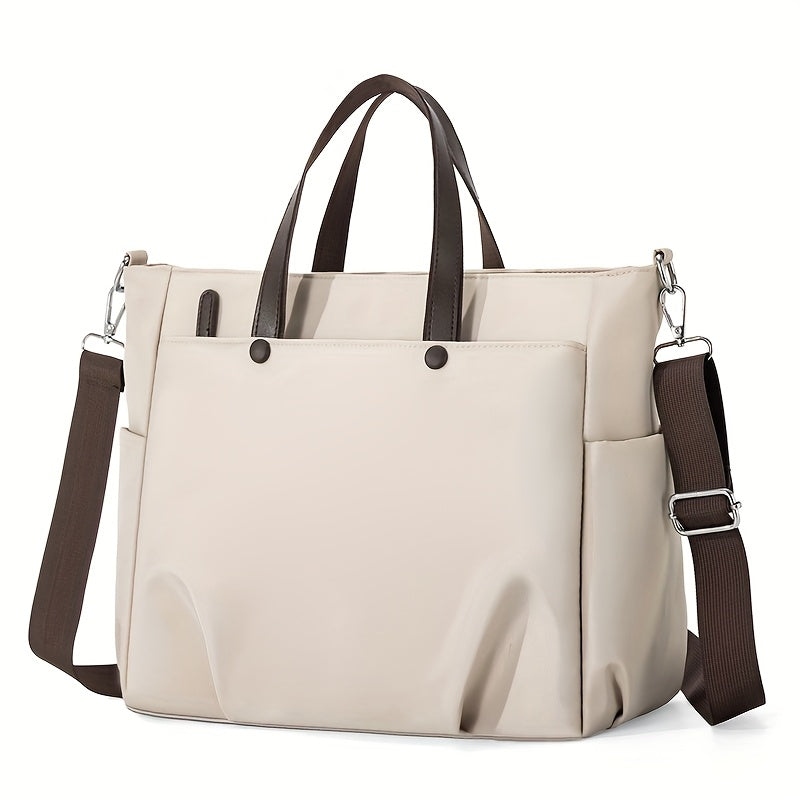 حقيبة كمبيوتر محمول نسائية خفيفة من النايلون - حقيبة بيج مزدوجة الجيب مع حزام كتف قابل للتعديل، سعة كبيرة، غلاف كمبيوتر سميك مزدوج الطبقات، مثالية للتنقل ورحلات العمل، حقيبة يد للكمبيوتر المحمول|تصميم عملي|مقابض قوية، حقيبة كمبيوتر