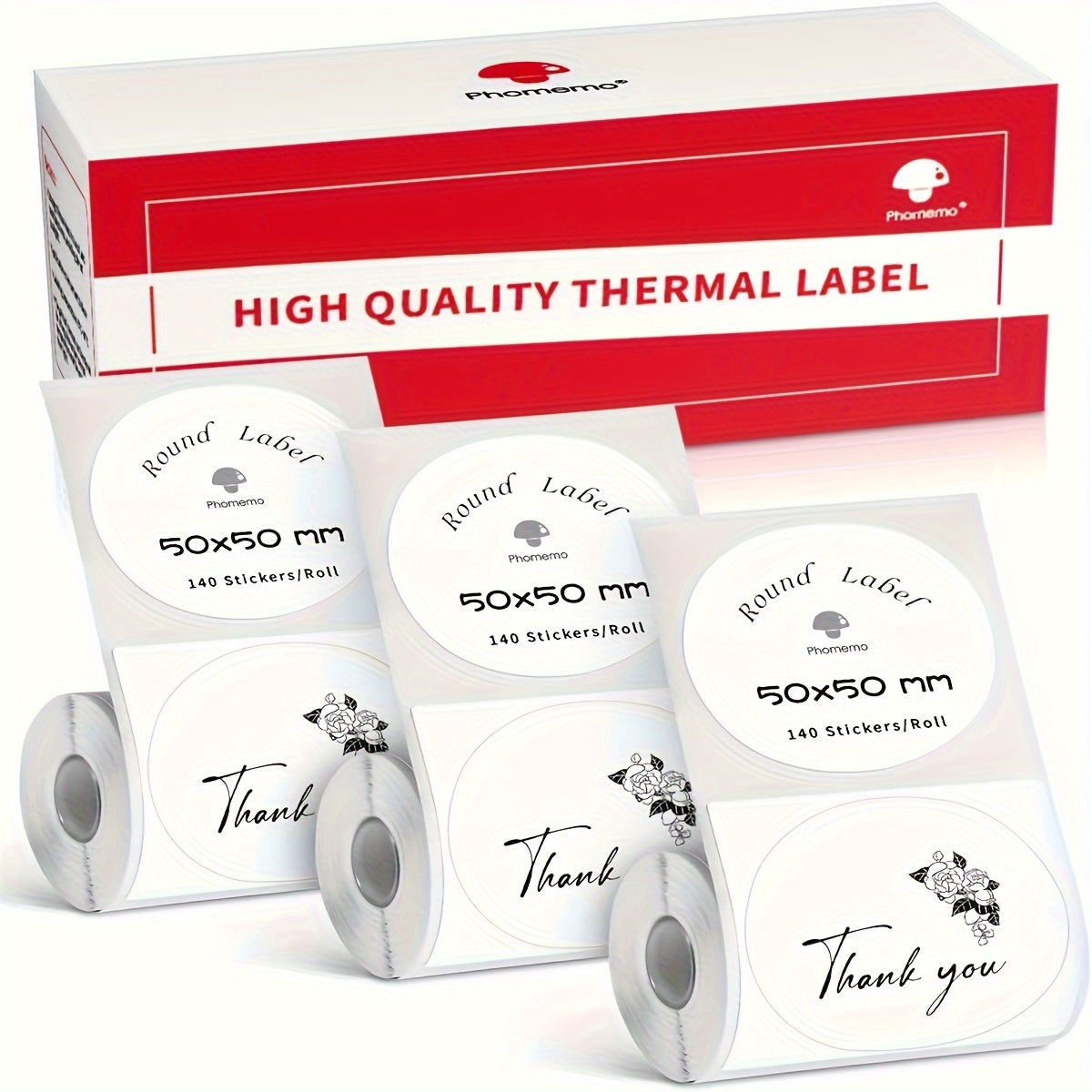 ملصقات دائرية لاصقة بحجم 4.98 سم × 4.98 سم (50×50 مم) من فوميمو، ملصقات للطباعة، بيضاء، متوافقة مع طابعات فوميمو M200 وM110 وM220 وM221 وM120، مناسبة للمكتب والمنزل والمدرسة، لتحديد التواريخ، 140 ملصق في كل لفة.