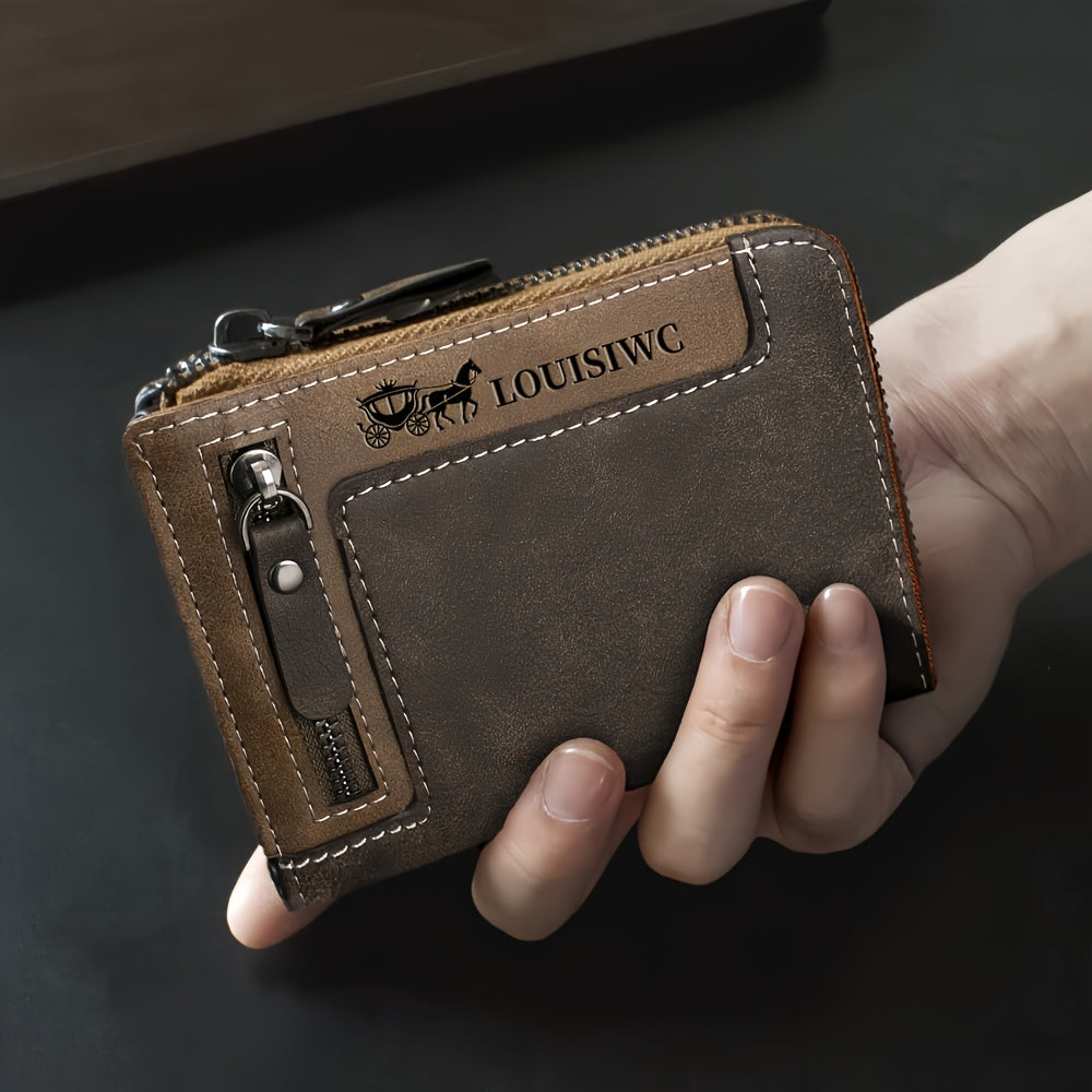 محفظة رجالية LOUISIFS للأعمال النحيفة - تصميم ثنائي اللون من الجلد الصناعي مع فتحات متعددة للبطاقات وجيب بسحاب للعملات، منظّم مدمج ومتين للاستخدام اليومي، هدية لعيد الميلاد وعيد الشكر وماردي غرا