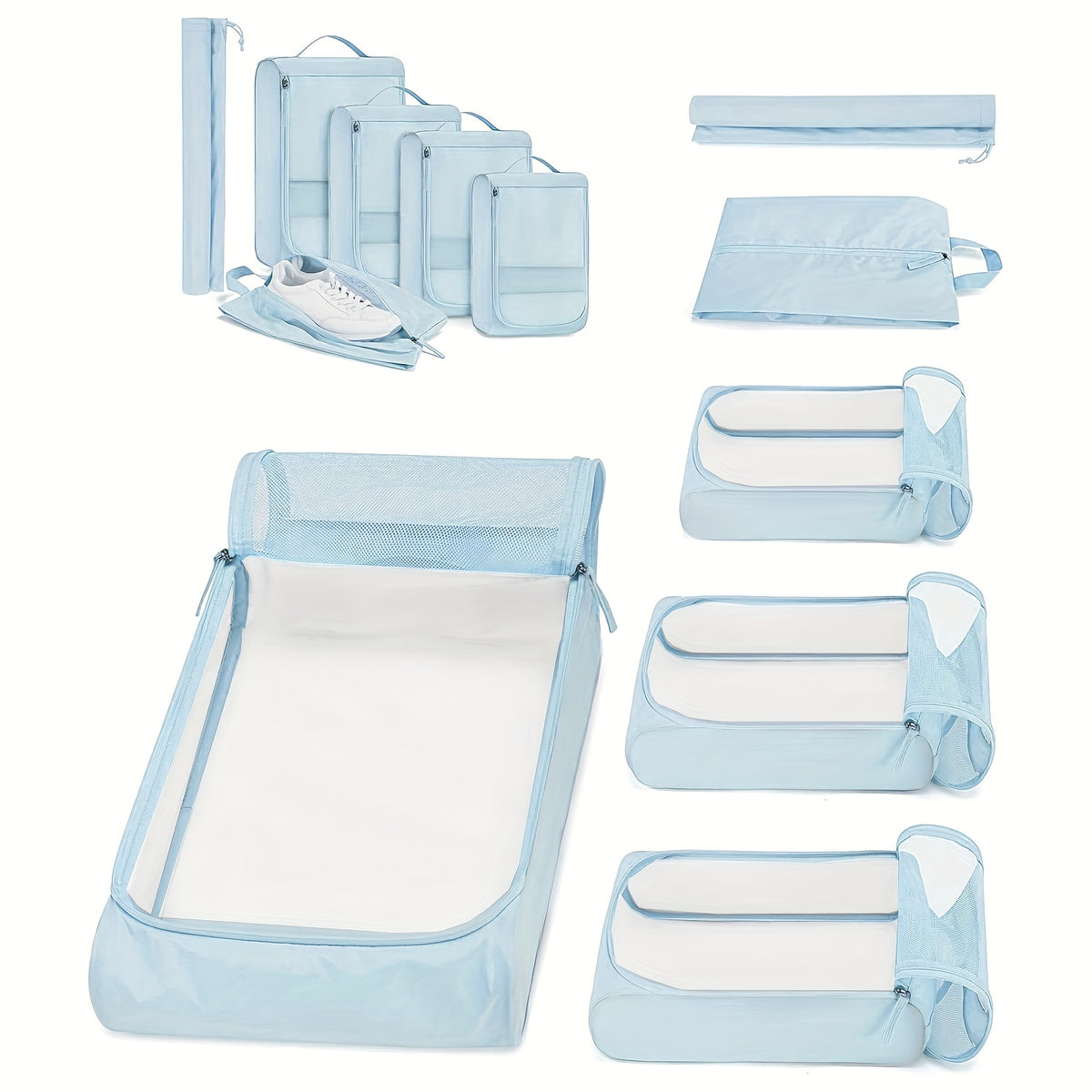 6 قطع كبيرة السعة المحمولة الملابس، الأحذية، الجوارب حقيبة تخزين مع سحاب ومقبض، حقيبة سفر، أساسيات السفر | حقيبة سفر أنيقة | إغلاق بسحاب، تخزين السفر وتنظيم