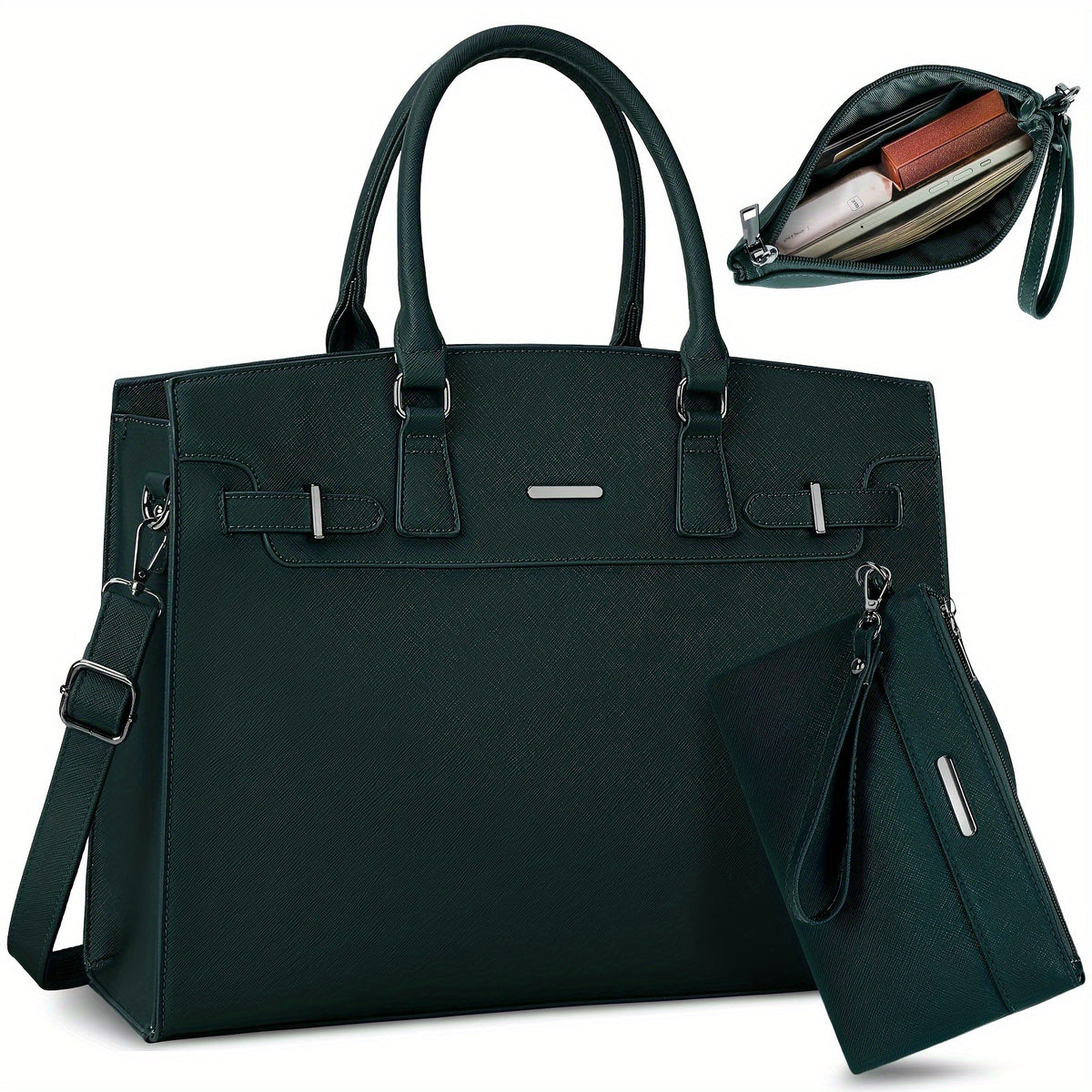 حقيبة كمبيوتر محمول KTMOUW للنساء 39.62 سم حقيبة توت لحمل اللابتوب، حقيبة عمل مكتبية احترافية، حقيبة كتف كبيرة مع شنطة يد - طقم من قطعتين