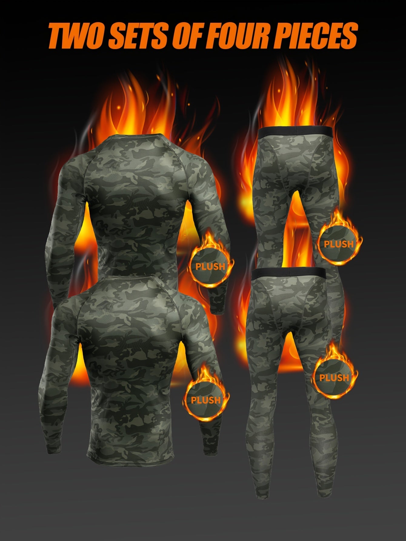 2 مجموعات من 4 قطع بدلات رياضية دافئة مطبوعة عصرية، 2 مجموعات من بدلات رياضية دافئة داخلية: 2 قمم سريعة الجفاف مع مخمل + 2 ليجنز ضاغط قابل للتنفس، مناسبة للرياضات الخارجية، الرياضة والدفء في المنزل