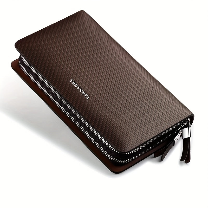 محفظة جلدية فاخرة للرجال من فانانبا، حافظة بسحاب مزدوج للعمل والسفر، محافظ معصم كبيرة السعة، هدايا للرجال