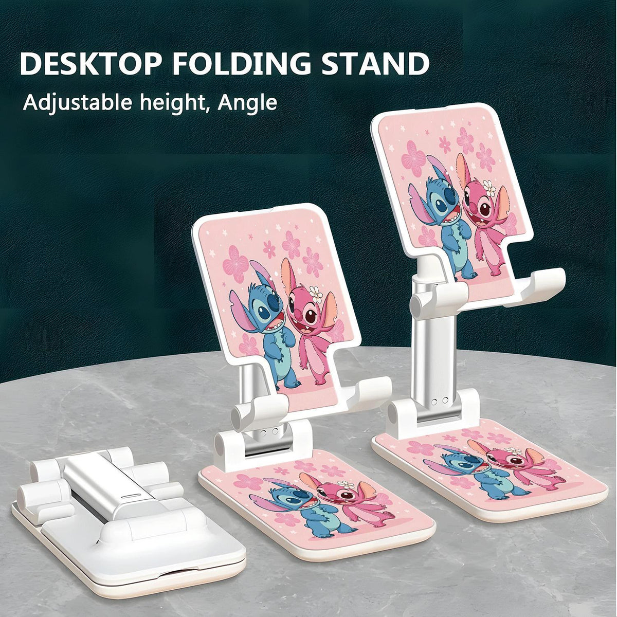 حامل هاتف قابل للطي بتصميم لطيف على شكل ستيتش، مصنوع من مادة بلاستيكية، بتصميم وردي لطيف مع رسمة ستيتش، مثالي للاستخدام في البث المباشر والاستخدام بدون استخدام اليدين، حامل هاتف محمول | تصميم لطيف | حامل من مادة بلاستيكية