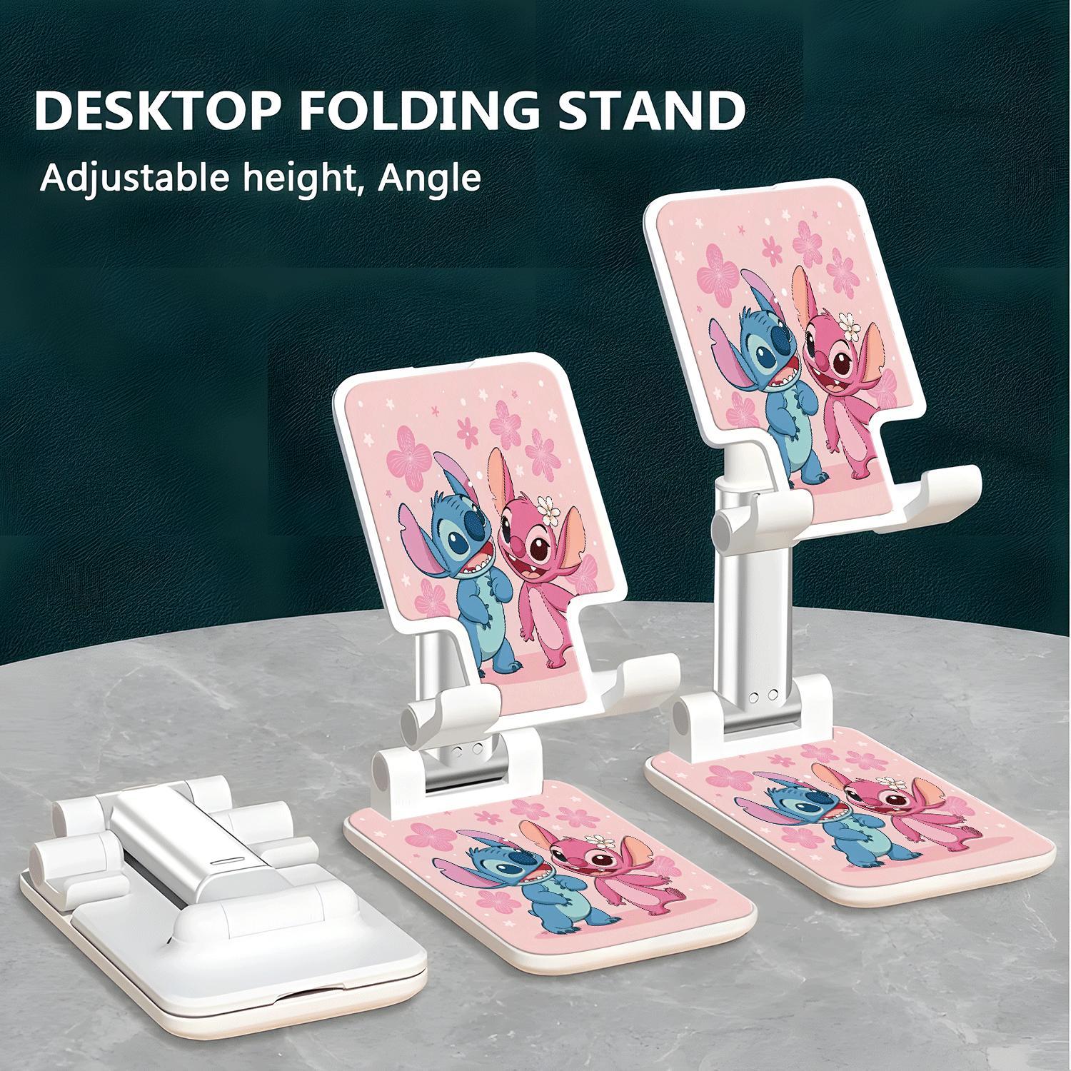 حامل هاتف قابل للطي بتصميم لطيف على شكل ستيتش، مصنوع من مادة بلاستيكية، بتصميم وردي لطيف مع رسمة ستيتش، مثالي للاستخدام في البث المباشر والاستخدام بدون استخدام اليدين، حامل هاتف محمول | تصميم لطيف | حامل من مادة بلاستيكية