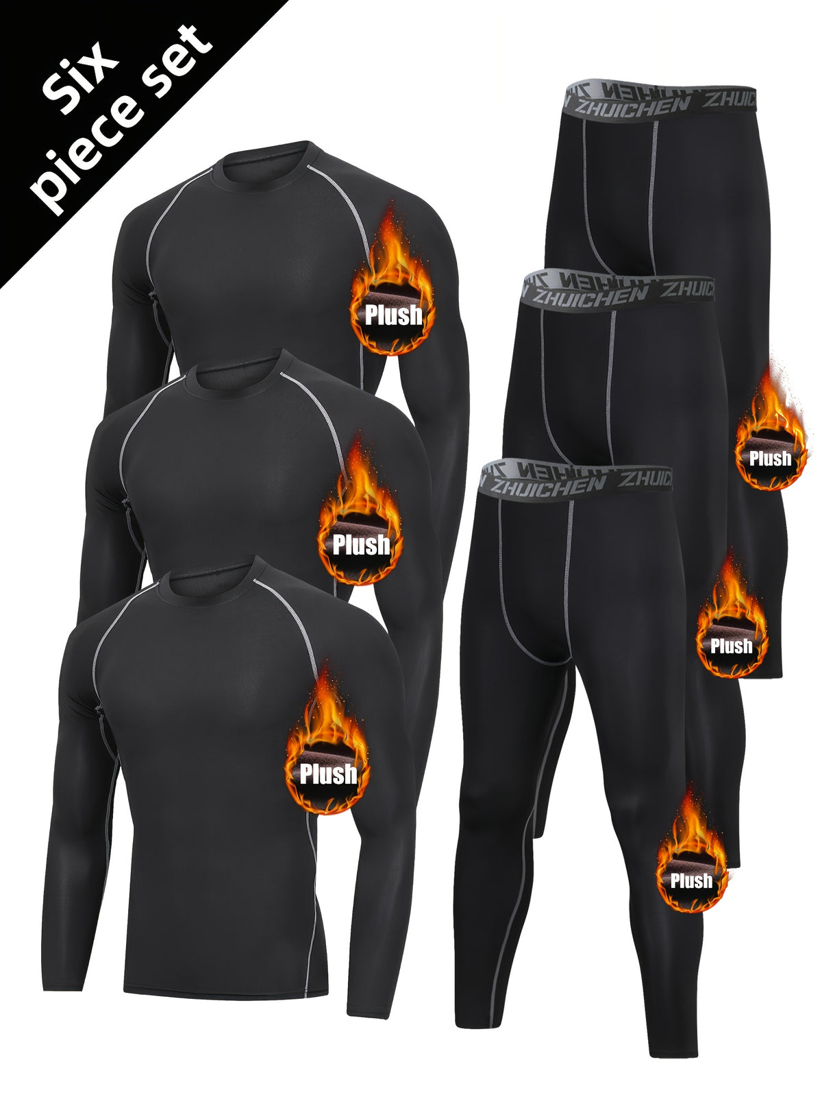 مجموعة رياضية من ست قطع من الصوف مع ملابس داخلية دافئة، ملابس رياضية للرجال للجري في الخريف والشتاء، معدات محكمة اللياقة مع بطانة للجري في الصباح والتدريب الليلي، ملابس رياضية للخريف/الشتاء