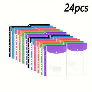 24 قطعة من مجلدات الملفات العمودية مع ملصقات وإغلاق بالضغط - أكياس ملفات PVC ذات 11 فتحة لتنظيم المكتب المنزلي