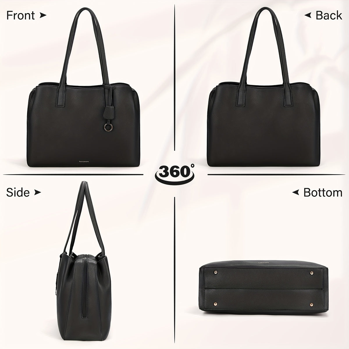 حقيبة لابتوب نسائية من نوبيلي بطول 39.62 سم - حقيبة عمل أنيقة من الجلد الصناعي مع حزام كتف قابل للتعديل، إغلاق بسحاب ومقصورة واسعة للسفر العمل والمكتب والتنقل اليومي - أسود أملس، تصميم مينيمالي | تفاصيل زر معدني