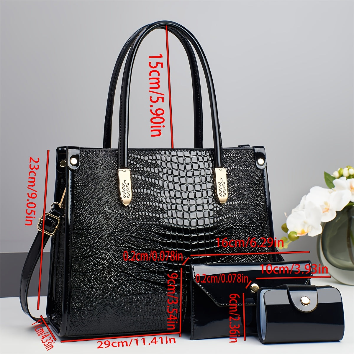 مجموعة حقائب كتف أنيقة بنقشة تمساح بسعة كبيرة