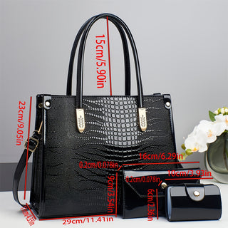 مجموعة حقائب كتف أنيقة بنقشة تمساح بسعة كبيرة