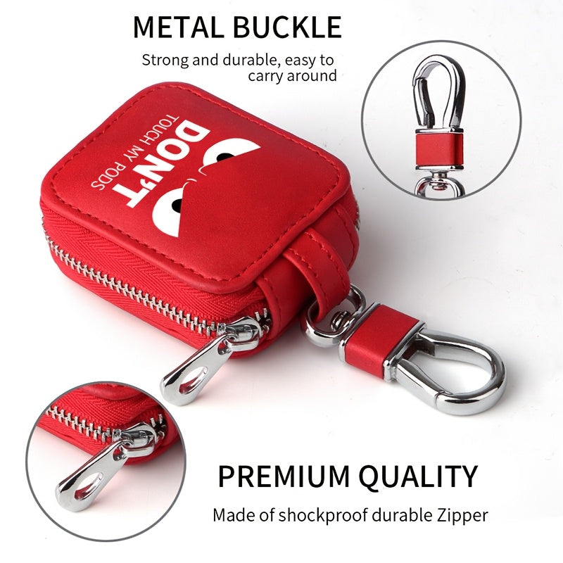 حافظة أذن ممتعة بنص "أيادي بعيد عن الأكواب"، حجم صغير متوافق مع آيربودز، مصنوعة من جلد صناعي PU، حافظة سماعات محمولة بجيب شبكي وسلسلة مفاتيح للسماعات اللاسلكية وكابلات يو اس بي