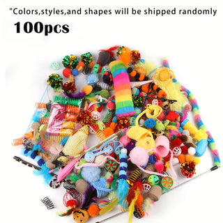 100/64/32/16 قطعة من ألعاب القطط في كيس خلط، ألعاب بلاستيكية وقلابية متنوعة، مناسبة لعدة قطط لعب معًا، تسمح لقطتك أن تملك ألعابًا مختلفة كل يوم، ألوان، أنماط، أشكال وأحجام يتم إرسالها عشوائيًا، مواد/بلاستيك/ريش صناعي، بدون بطارية