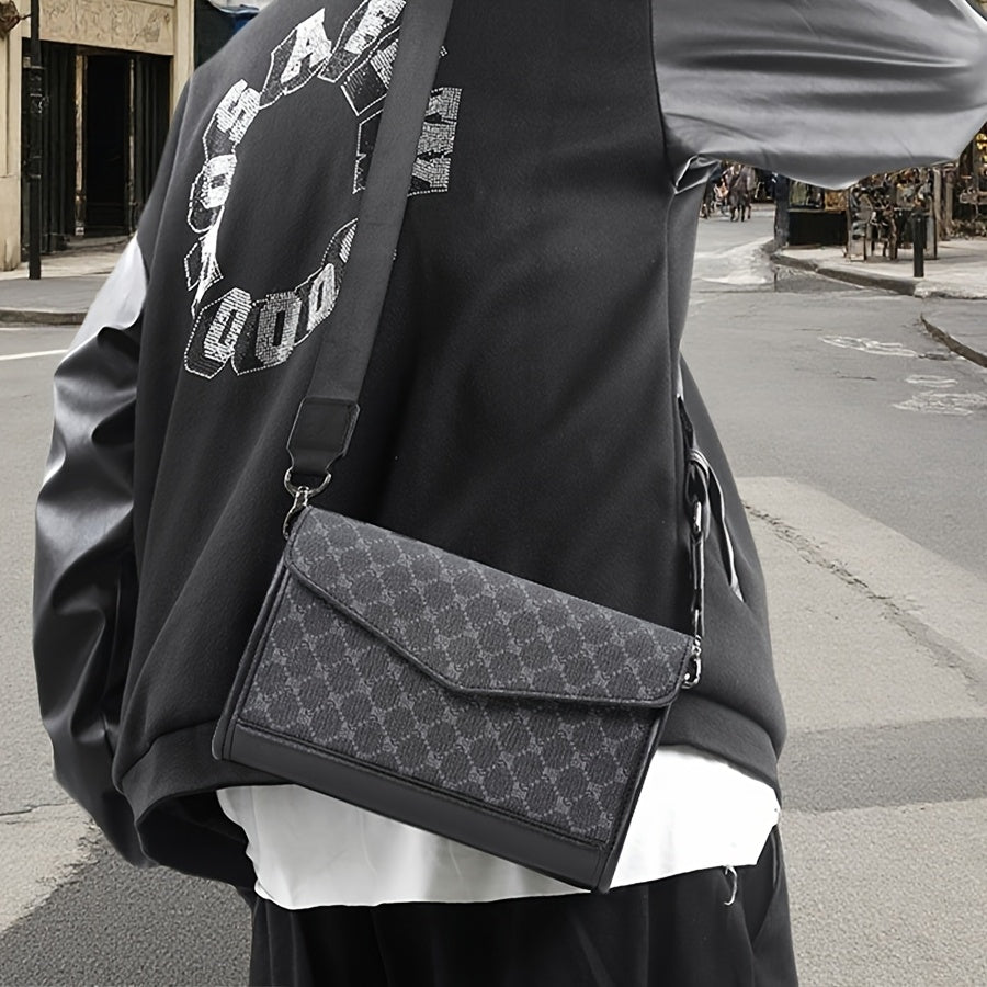 حقيبة كتف رجالية بنقشة زهور قطعة واحدة، حقيبة صغيرة مربعة للكتف للتنقل، ملابس الشارع، حقيبة سوداء متعددة الاستخدامات لكلا الجنسين، مستوى جودة عالي 1