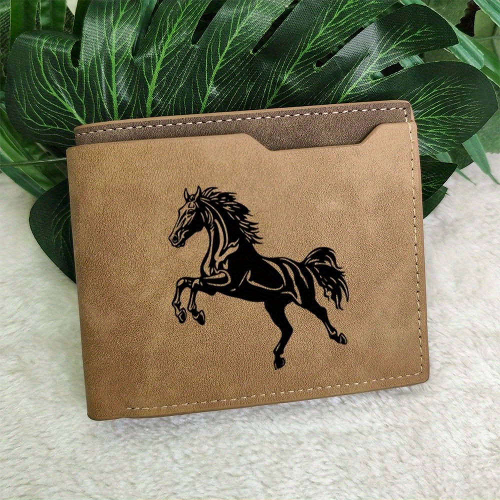 محفظة رجالية جلد صناعي بتصميم أنيق مع نقش الحصان، متعددة الجيوب لعملائنا في عيد الحب
