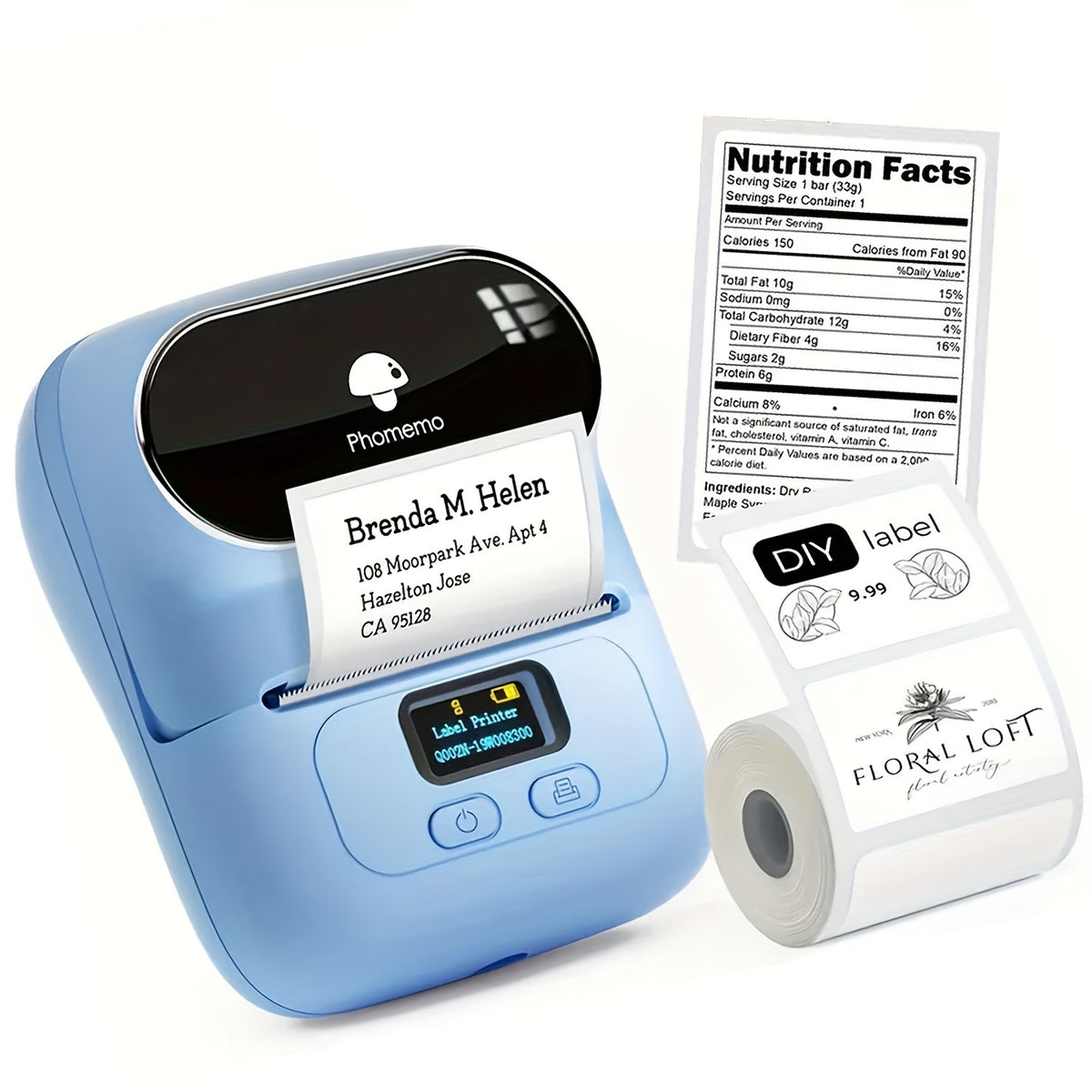آلة طباعة ملصقات حرارية لاسلكية محمولة من Phomemo M110 - مناسبة للشركات الصغيرة، الباركود، الكوابل، التجزئة، الملابس - متوافقة مع الهواتف المحمولة والكمبيوتر - إخراج لون واحد - تمكين اللاسلكي - بطارية ليثيوم بوليمر قابلة لإعادة الشحن