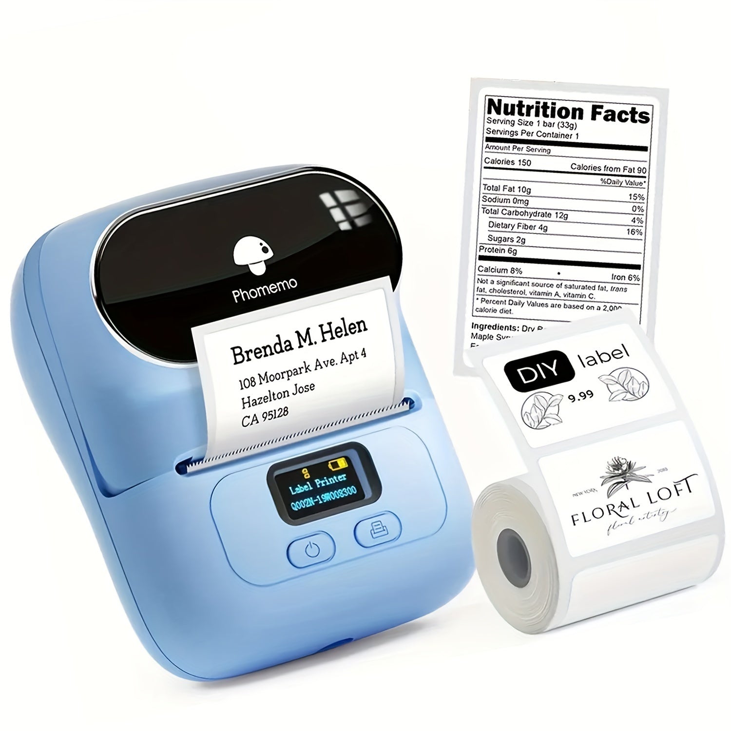 آلة طباعة ملصقات حرارية لاسلكية محمولة من Phomemo M110 - مناسبة للشركات الصغيرة، الباركود، الكوابل، التجزئة، الملابس - متوافقة مع الهواتف المحمولة والكمبيوتر - إخراج لون واحد - تمكين اللاسلكي - بطارية ليثيوم بوليمر قابلة لإعادة الشحن