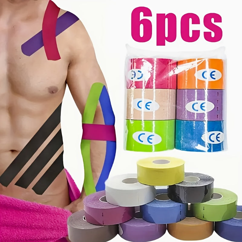 6 قطع لاصقة رياضية للعضلات | رباط مرن 5.0 متر شريط دعم قابل للتنفس | تدريب اللياقة البدنية | ألوان متعددة للاختيار