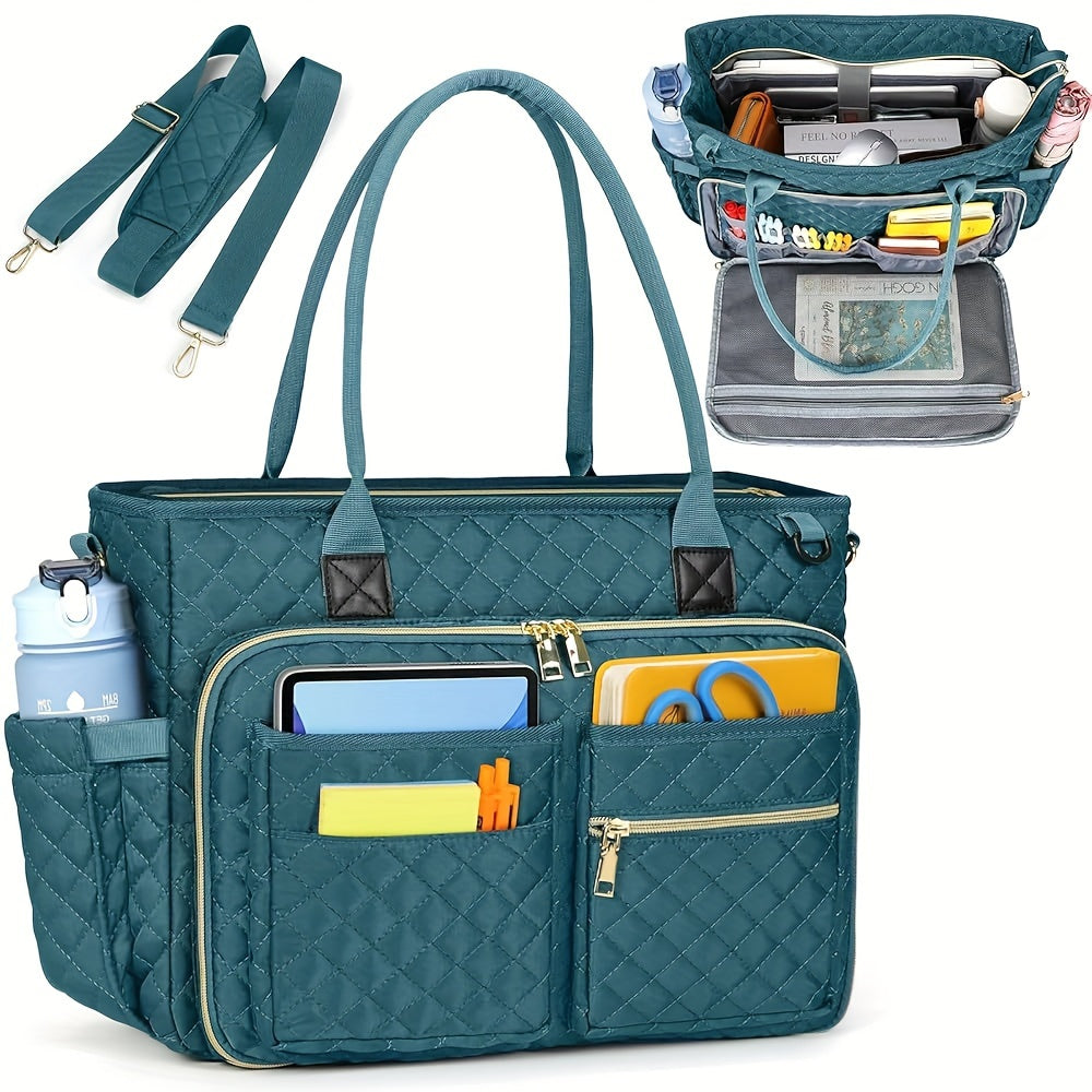 1 قطعة حقيبة توت مدرسية نايلون مينيمالية مع جيب للكمبيوتر المحمول 39.62 سم، جيب معزول، حزام كتف قابل للفصل، إغلاق بسحاب، حقيبة رسول مبطنة بالبوليستر للمكتب، الكلية، التنقل اليومي - أسود، حقيبة توت للمدرسة