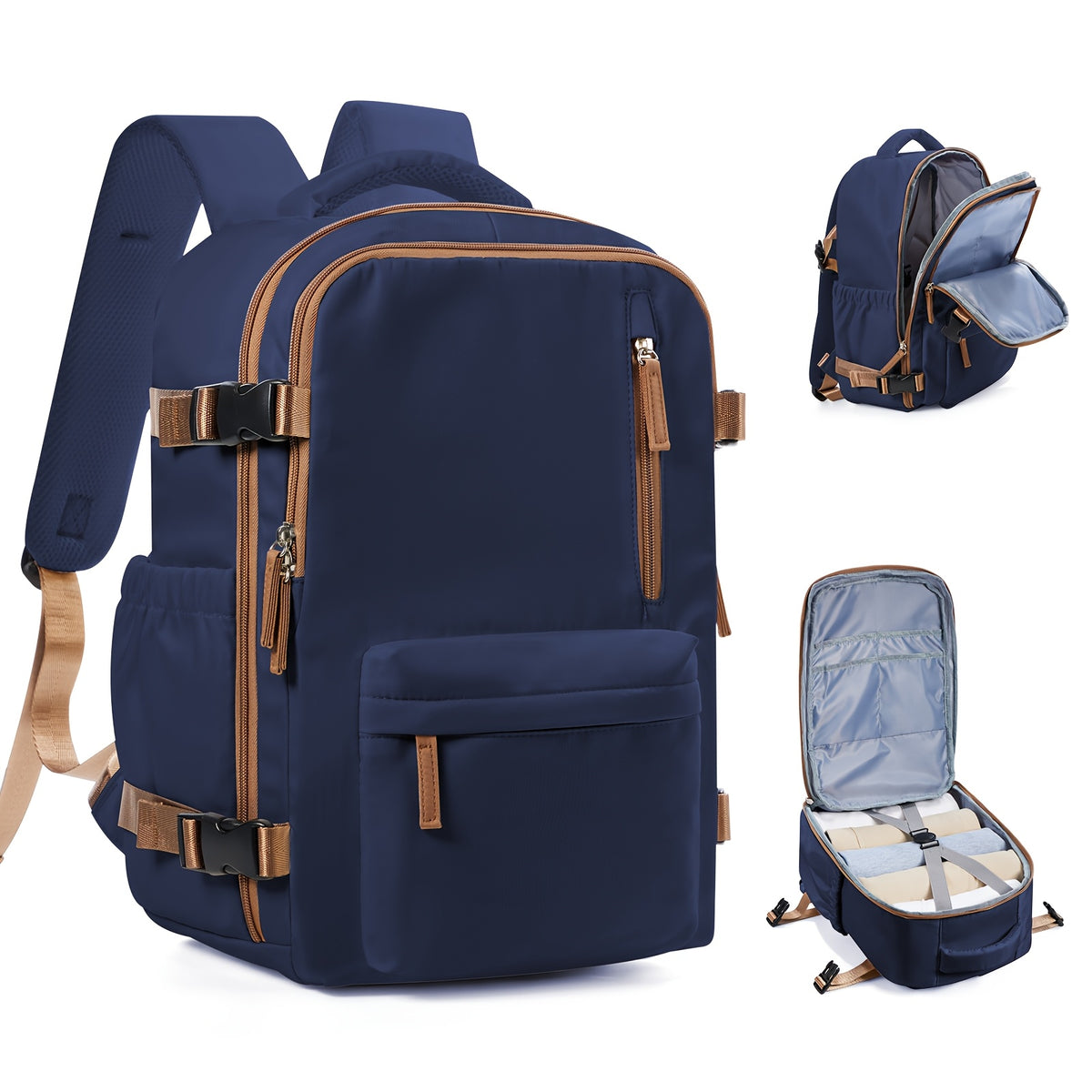 حقيبة ظهر خفيفة من النايلون للاستخدام الخارجي من كوفاي - حقيبة يومية للرياضة والسفر لكلا الجنسين مع مساحات تخزين متعددة، أحزمة قابلة للتعديل، وجيب شبكي للأحذية، اللون الأزرق الداكن