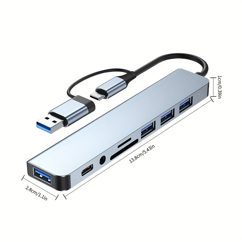 جهاز USB C متعدد الوظائف 8 في 1 مع قارئ بطاقات، إيثرنت، فتحات بطاقات SD/TF، USB 3.0، فتحة بطاقة SD، منفذ شحن USB، لجهاز MacBook، لجهاز for ipad Pro، وغيرها، محطة docking USB-C