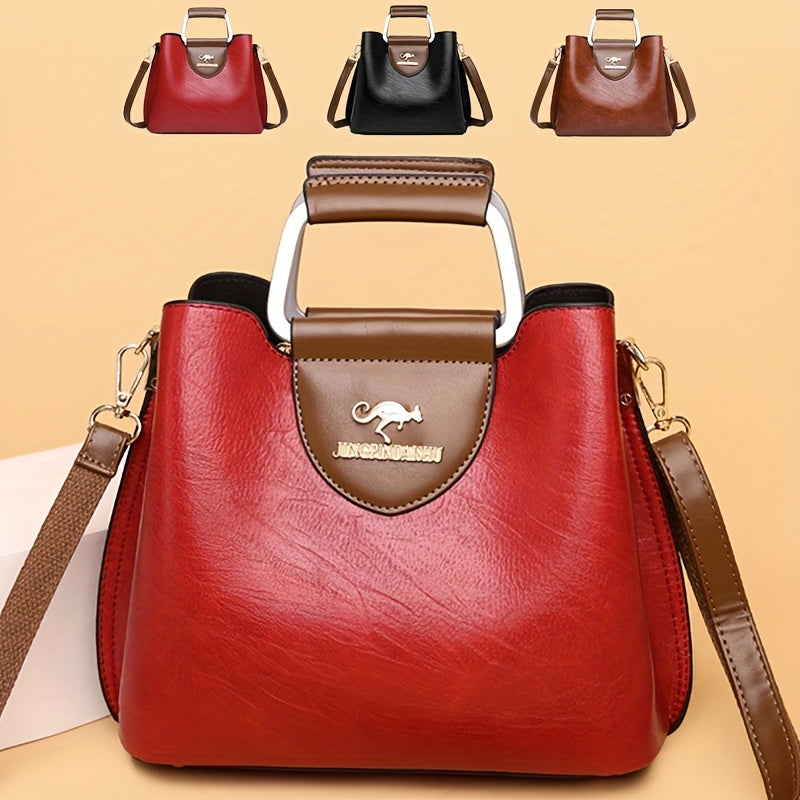 حقيبة كلاسيكية بنية صلبة للنساء، بتصميم واسع، جلد صناعي ناعم، حزام كتف قابل للفصل، وأسلوب كروسبودي أنيق، مثالية للتنقل اليومي ومتعددة الاستخدامات لتصبح هدية للأصدقاء أو الشركاء، بما في ذلك محفظة عمل وملابس العمل.