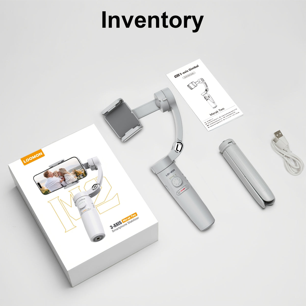 مثبت هاتف M2 المحمول ثلاثي المحاور مضاد للاهتزاز لتصوير الفيديو المباشر والفيديو الشخصي مع ثلاثة أقدام حامل كاميرا تتبع الوجه