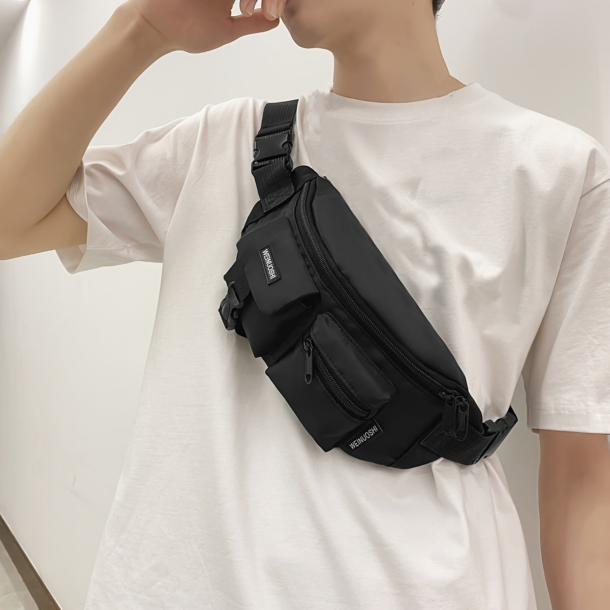 1 قطعة حقيبة صدر كروس رياضية كاجوال للرجال، نايلون متين، حزام كتف قابل للتعديل، متعددة الأقسام، حقيبة خصر خارجية، جيوب بسحاب سهل الوصول، غير قابلة للغسل
