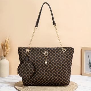 مجموعة من حقيبة الكتف النسائية المكونة من قطعتين، تتضمن حقيبة توت صغيرة مطبوعة بنقاط أنيقة وحقيبة يد بسلسلة زهور كلاسيكية، مصممة بحجم صغير. يرجى طلب طلب إضافي بأسعار متعددة.