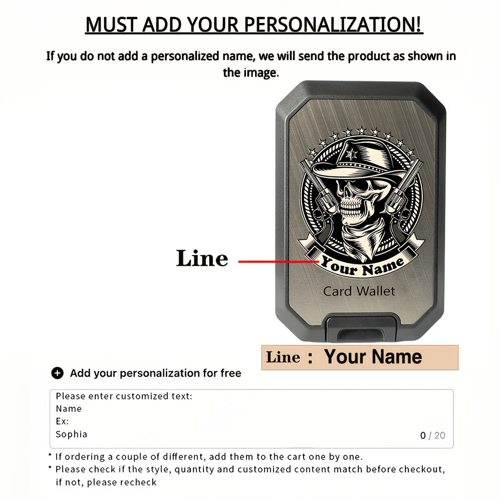 محفظة بطاقات شخصية بحماية من RFID - اسم مخصص وحماية ضد سرقة الهوية، تصميم جمجمة الشريف الكلاسيكي، بلاستيك فائق النحافة مضاد للمغناطيس، قابل للغسل يدويًا بأسلوب كاجوال أسود للرجال
