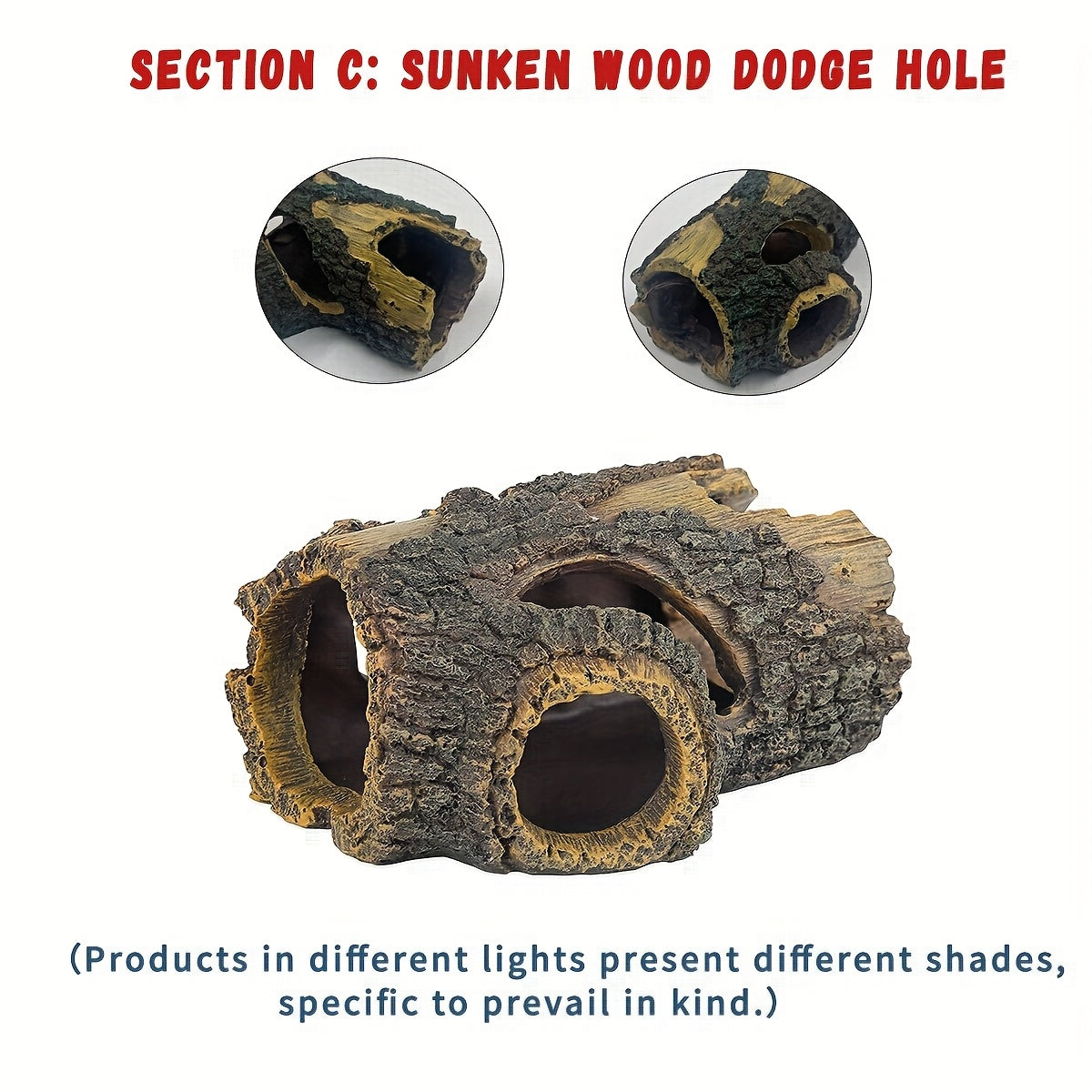 زينة حوض السمك بشكل جذع شجرة طبيعية من الراتينج مع ثقوب مجوفة - مكان مثالي للختبئ لأسماك البيتا والسلاحف والزواحف في أحواض الأسماك