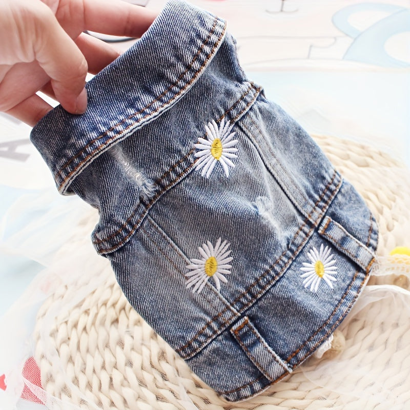 سترة جديدة بتصميم ديزي من الدنيم المقلد للكلاب الصغيرة مثل تيدي بوميرانيان لفصلي الربيع والخريف