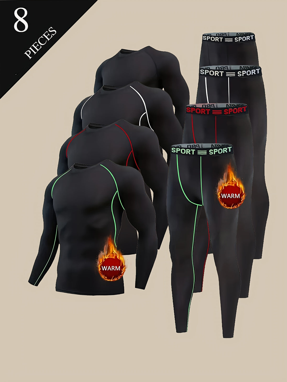 طقم من 4 قطع من الملابس الداخلية الدافئة للرجال، قمصان بياقة دائرية مريحة وطويلة للخريف والشتاء