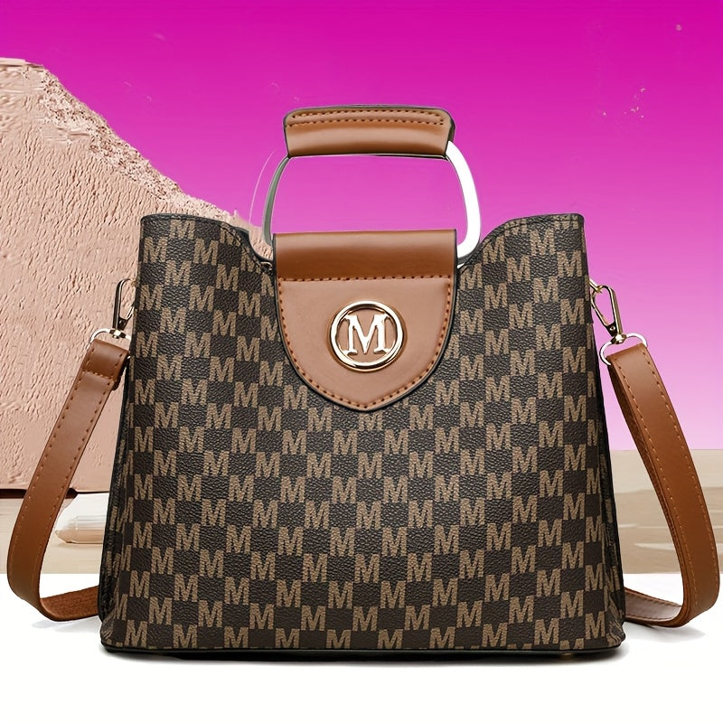 حقيبة كتف نسائية كلاسيكية مطبوعة هندسياً مثالية من ليليا - حزام كتف قابل للفصل بسعة كبيرة، إغلاق بسحاب وطبقة داخلية من البوليستر، أنيقة باللون الأبيض/ الأسود للرحلات اليومية والعمل - حقيبة يد متينة ومتعددة الاستخدامات، حقيبة كروس، إغلاق آمن بسحاب