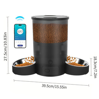 1 مغذي أوتوماتيكي للحيوانات الأليفة بسعة 3 لتر، يتضمن 2 وعاء من الفولاذ المقاوم للصدأ قابلين للإزالة لاستخدام متعدد الحيوانات أو استخدام فردي، الارتفاع حوالي 27.99 سم والعرض 40.01 سم تقريبًا، يدعم اتصال WiFi بسرعة 2.4 جيجاهرتز، تحكم عن بعد عبر التطبيق الم