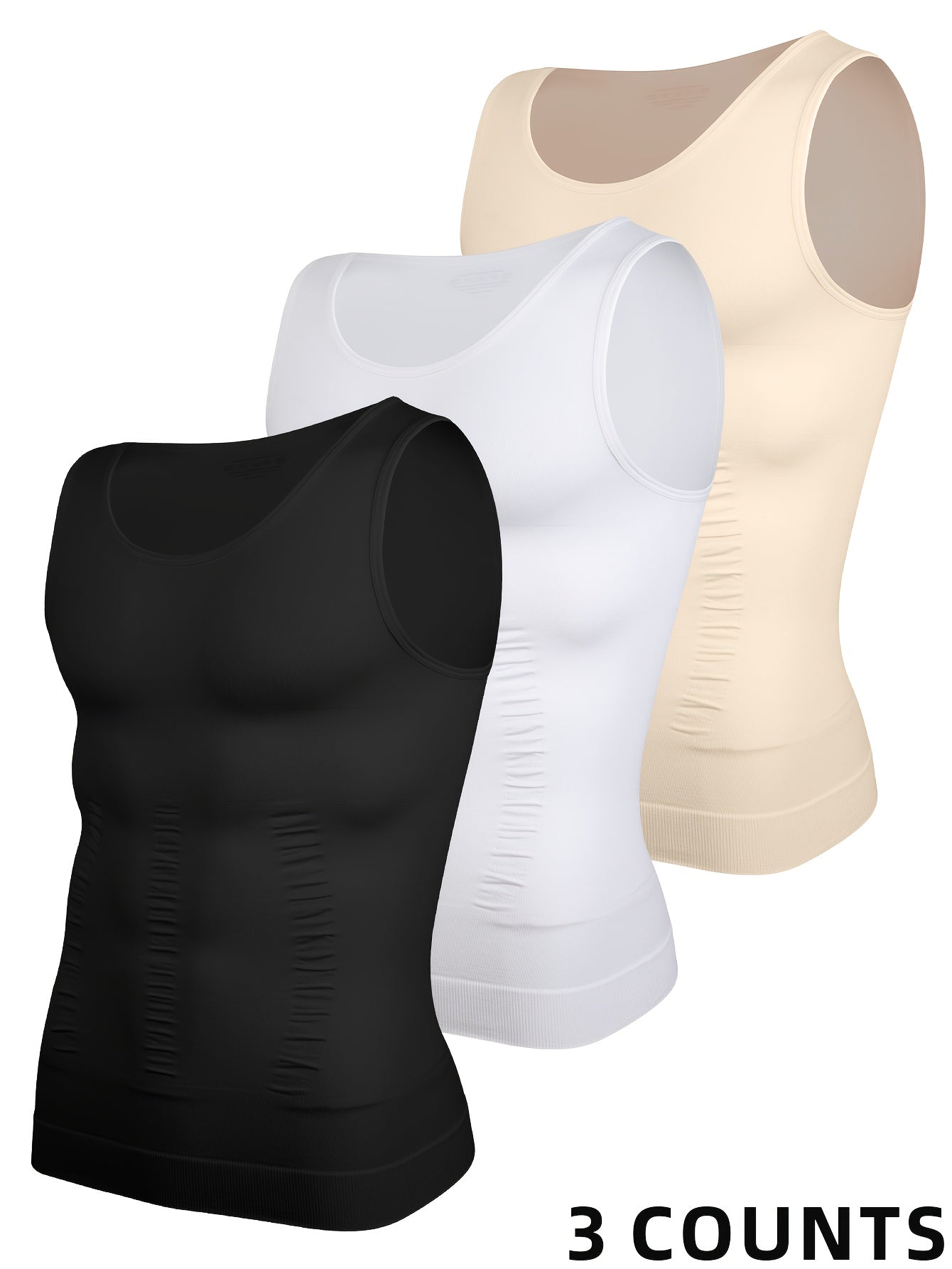 3 قطع قمصان رجالي بدون أكمام - تصميم بسيط برقبة مستديرة، خامة قابلة للتمدد وتحكم في البطن ودعم للوقوف، ملابس يومية متعددة الاستخدامات لجميع الفصول والجيم، مظهر أنيق ومرونة متوسطة