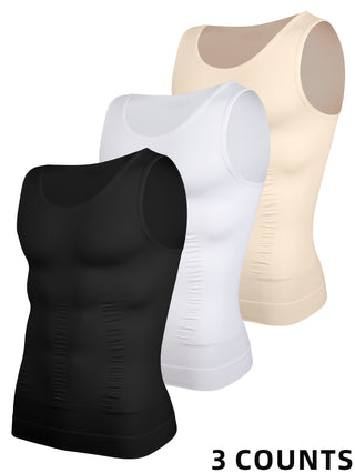 3 قطع قمصان رجالي بدون أكمام - تصميم بسيط برقبة مستديرة، خامة قابلة للتمدد وتحكم في البطن ودعم للوقوف، ملابس يومية متعددة الاستخدامات لجميع الفصول والجيم، مظهر أنيق ومرونة متوسطة