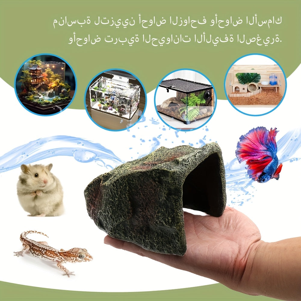 زينة راتنج لحوض السمك أو حوض الزواحف (الارتفاع 9.4 سم) سلم هروب مخفي للاختباء ومنصة تشمس مناسبة لوضعها في حوض الزواحف، حاوية الأسماك الصغيرة أو صندوق الحيوانات الأليفة المناسب للأسماك، الثعابين، الجيكونيات، السحالي، السلاحف، الضفادع، الهامستر، سرطان البحر