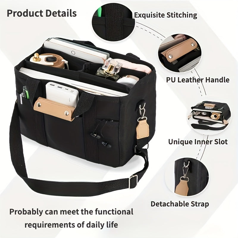 حقيبة تخزين متعددة للسيارات - حقيبة توت قماشية مع أقسام، حقيبة كروسبودي بجيوب متعددة، حقيبة يد كتف نسائية عصرية