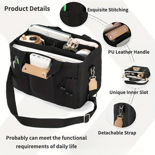 حقيبة تخزين متعددة للسيارات - حقيبة توت قماشية مع أقسام، حقيبة كروسبودي بجيوب متعددة، حقيبة يد كتف نسائية عصرية