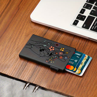 حامل بطاقات الائتمان للنساء مع حماية RFID - محفظة معدنية رفيعة بتصميم زهور أنيق، منظّم أمني للاستخدام اليومي والسفر والتسوق، تصميم بسيط وأنيق، صناعة عالية الجودة