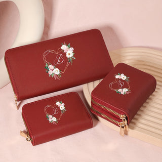 مجموعة محفظة نسائية أنيقة مكونة من 3 قطع بتصميم قلب زهري، بسحاب، متعددة البطاقات وحامل للهاتف، مثالية للسفر والجامعة والاستخدام اليومي، محفظة جميلة
