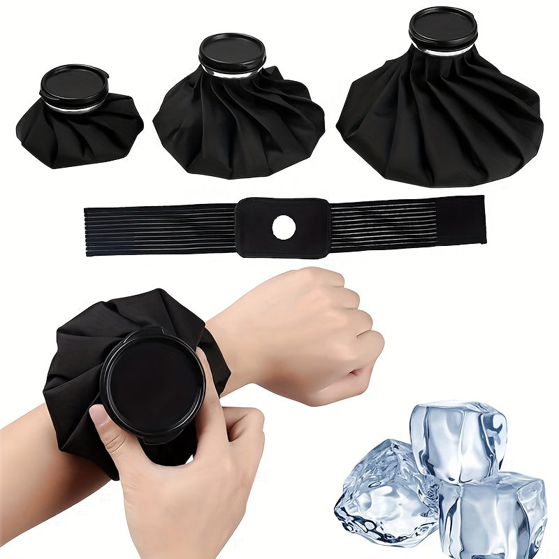 طقم من قطعتين لحفظ الثلج القابل لإعادة الاستخدام، ساخن وبارد، مع حزام تثبيت قابل للتعديل، مناسب للرأس والكتفين والظهر والركبتين، ثلاثة أحجام 15.24 سم / 22.86 سم / 27.94 سم (أسود)