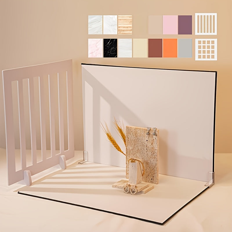 10 قطع من طقم خلفيات التصوير مع 16 تصميمًا فريدًا - مثالي للطعام والمجوهرات والعناصر الصغيرة | لوحات خلفية كرتونية متينة (40.64x29.21 سم) + إكسسوارات متعددة الاستخدامات