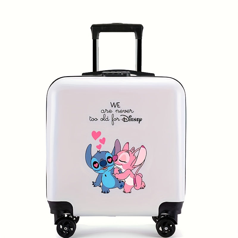 حقيبة سفر ديزني ستيتش وليلو 18 بوصة بعجلات دوارة، قفل TSA ومقبض تلسكوبي - حقيبة سفر صفراء زاهية بتفاصيل سوداء، تصميم كرتوني لطيف للسفر، هدية لمحبي ديزني