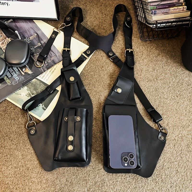 حقيبة كتف كاجوال من الجلد الصناعي بتصميم ريترو هيب هوب مع حزام قابل للتعديل