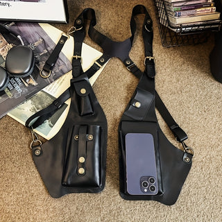 حقيبة كتف كاجوال من الجلد الصناعي بتصميم ريترو هيب هوب مع حزام قابل للتعديل