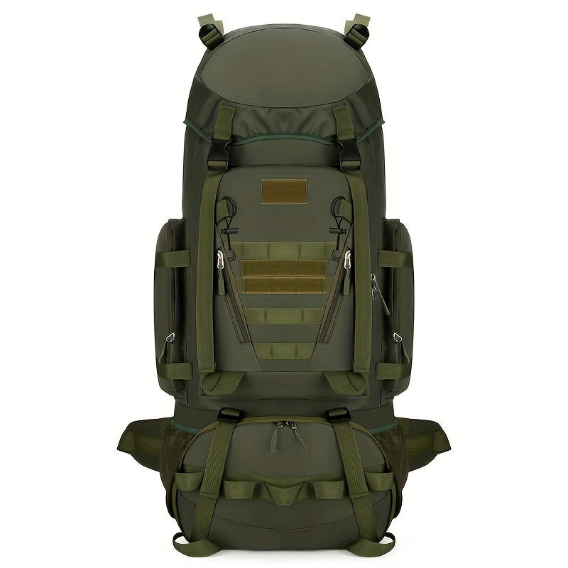 حقيبة ظهر كبيرة السعة 100 ليتر - قماش أكسفورد متين، اللون البيج والأسود، أشرطة كتف قابلة للتعديل، جيوب متعددة الاستخدام، مثالية للتسلق والتنزه في الهواء الطلق