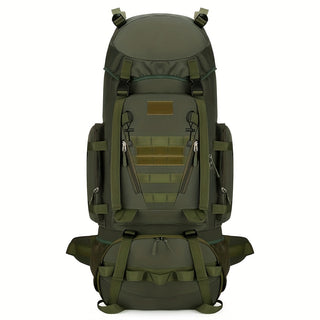 حقيبة ظهر كبيرة السعة 100 ليتر - قماش أكسفورد متين، اللون البيج والأسود، أشرطة كتف قابلة للتعديل، جيوب متعددة الاستخدام، مثالية للتسلق والتنزه في الهواء الطلق